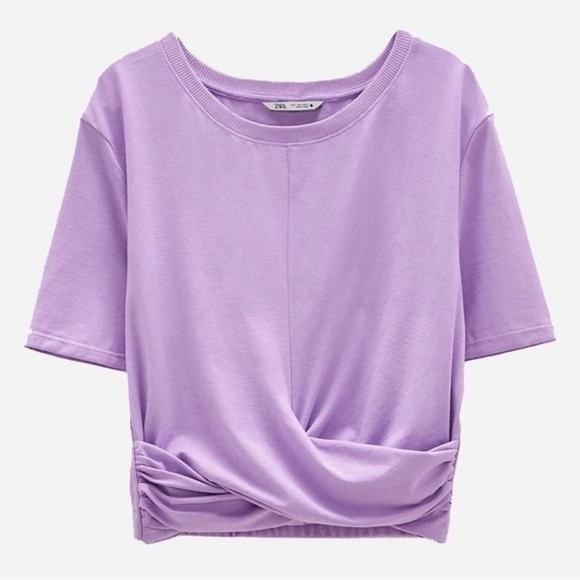 Zara Purple Lilac Knotted Cotton Cropped T-shirt M L - Picture 5 of 7